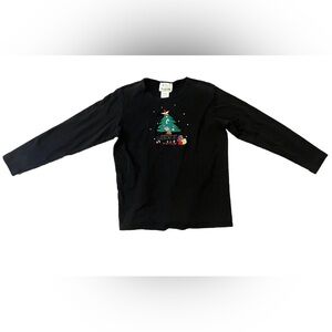 The Quacker Factory Christmas Long Sleeve Black Shirt Womens Size S Embroidered